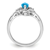 Sterling Silver Rhodium Diam. & Light Blue Topaz Ring